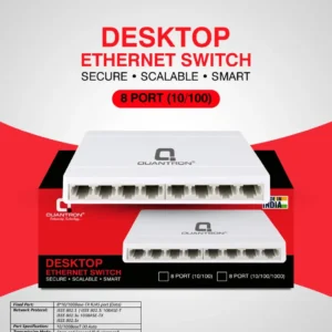 Quantron 8 Port Desktop Ethernet Switch 10/100 Mbps Plug and Play